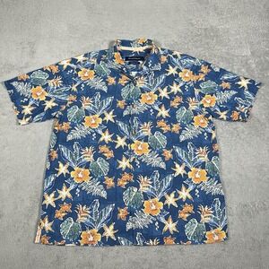 Tommy Bahama Shirt Mens Medium Floral Silk Loop Collar Blue Beach Vacation